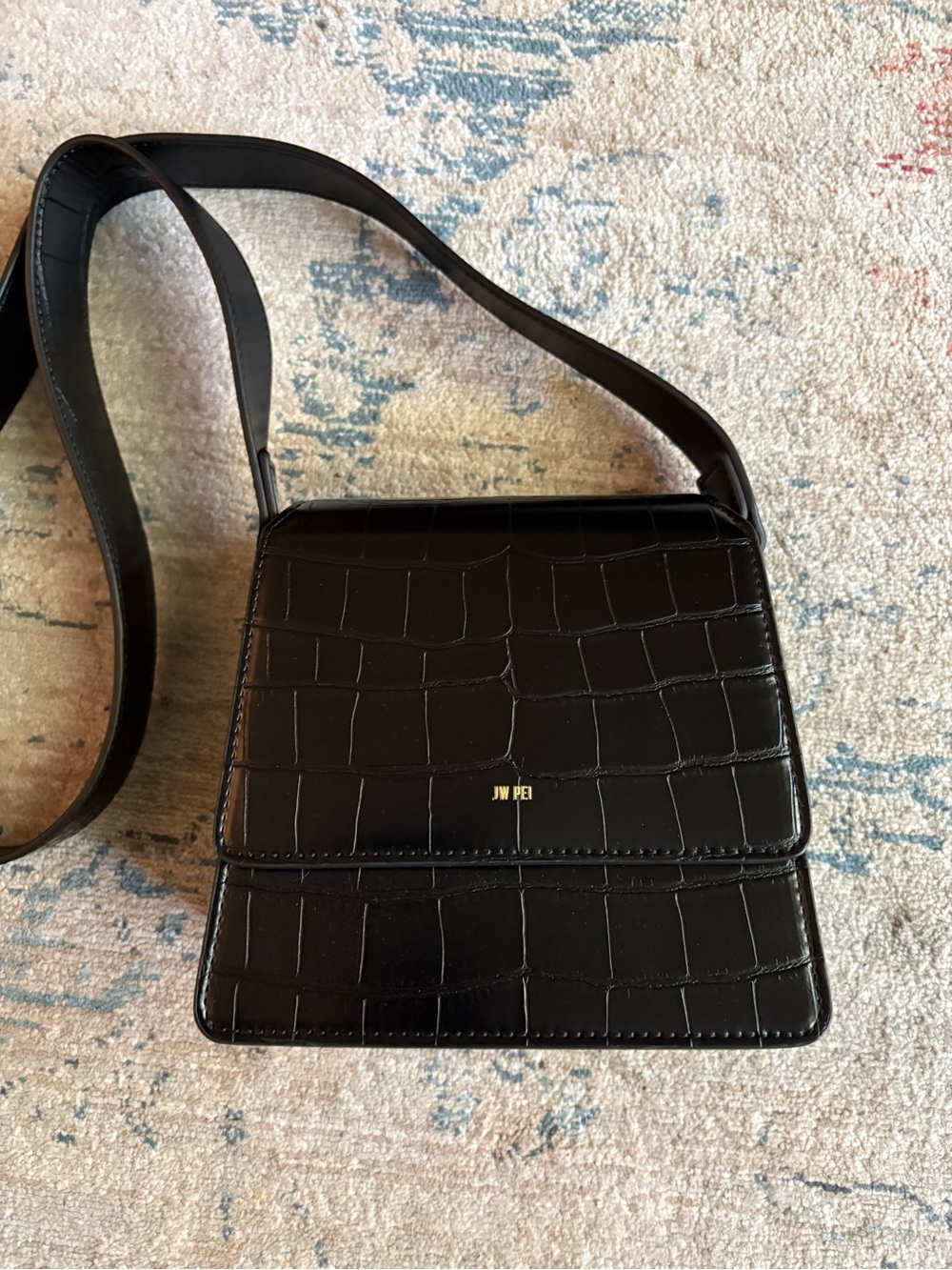 JW PEI Black Croc-Embossed Crossbody Bag